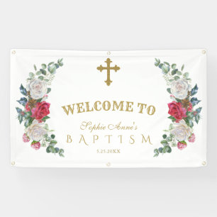 Winter Red White Blume Gold Willkommenszeichen Banner