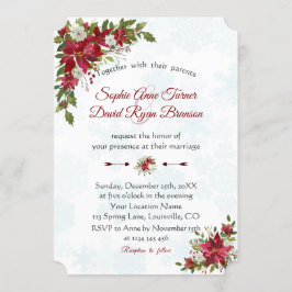 Winter Red White Poinsettia Snowflakes Hochzeit Einladung