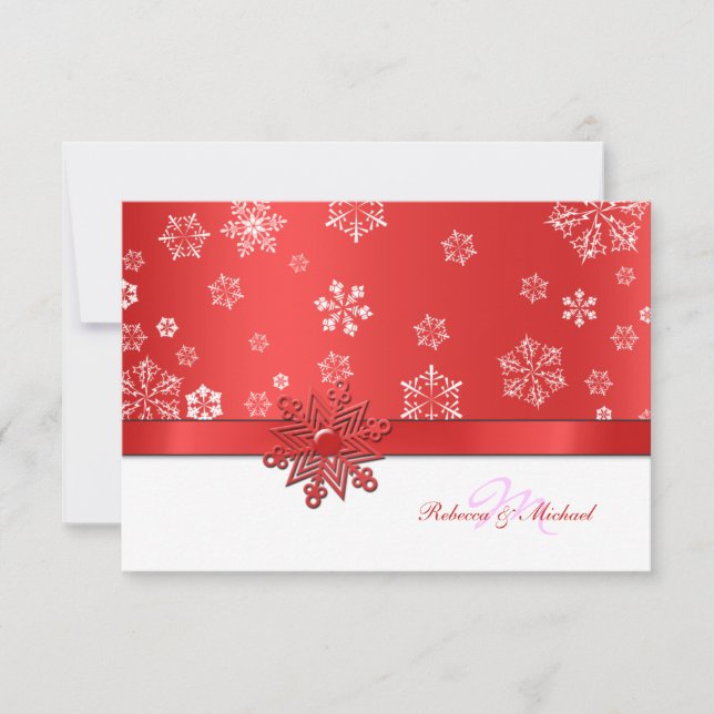 Winter Red & White Snowflake RSVP Cards Karte (Vorderseite)