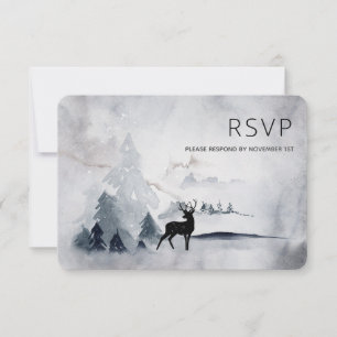 Winter Rentier Rustikale Hochzeit mit grauem Wasse RSVP Karte