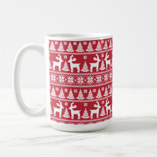 Winter Rentier, Weihnachtsmuster rot & weiß Kaffeetasse