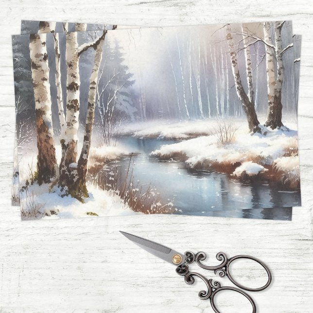 Winter River Birch Trees Decoupage Seidenpapier (Von Creator hochgeladen)