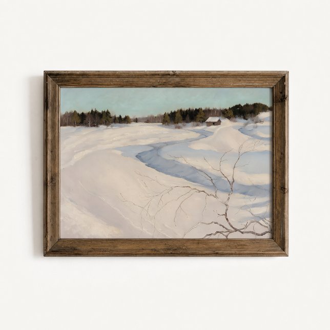 Winter River Cabin Landschaftsposter Poster (Winter River Cabin Wall Art Poster - close-up view (frame/decor not included))