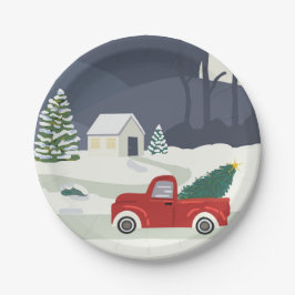 Winter Road Red LKW Weihnachten Pappteller