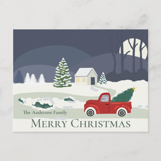 Winter Road Red LKW Weihnachten Postkarte (Vorderseite)