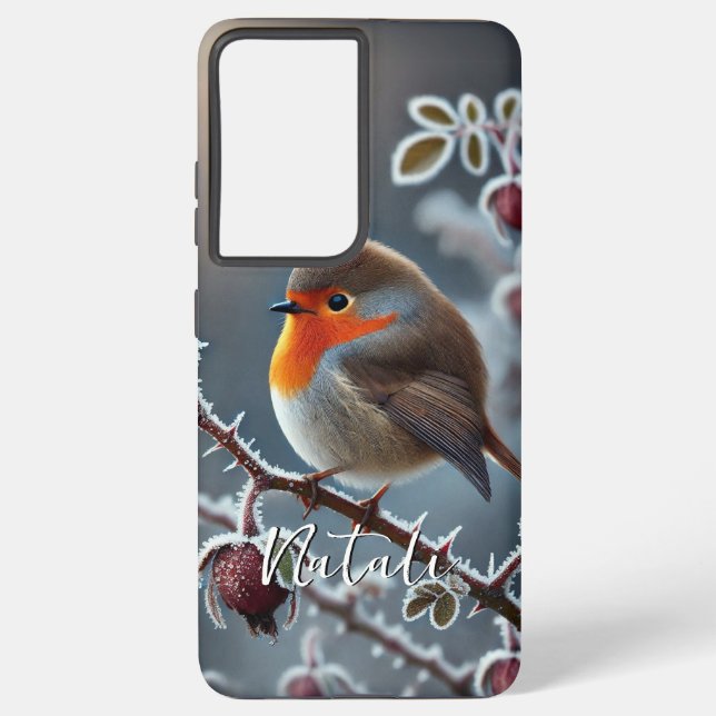 Winter Robin auf Zweigniederlassung Mattierter Ros Samsung Galaxy Hülle (Rückseite)