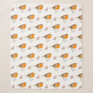 Winter Robin Bird Pattern Wasserfarbe Weihnachten Sherpadecke