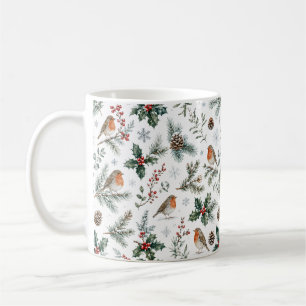 Winter Robin Kiefernzapfen Stechpalme Natur Botani Kaffeetasse