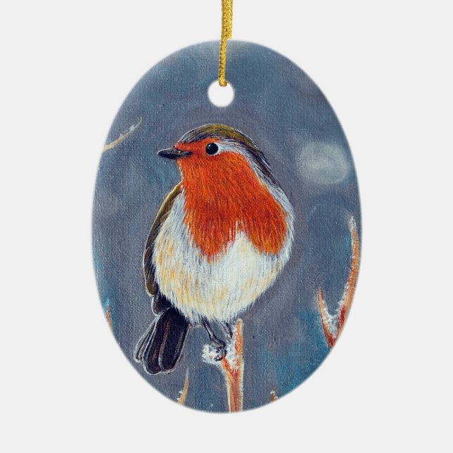 Winter Robin Painting Keramik Ornament (Vorne)