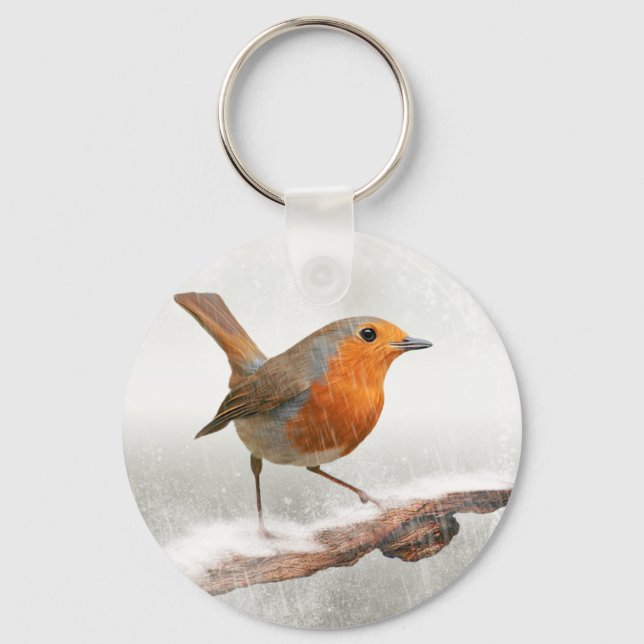Winter Robin RedBrust Schlüsselanhänger (Vorderseite)