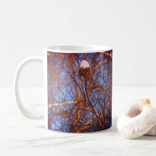 Winter Robins Wildlife Nature Foto Kaffeetasse (Mit Donut)