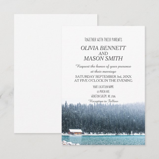 Winter Rocky Mountain Lake Hochzeit Einladung (Vorne/Hinten)