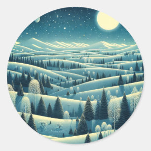 Winter-Rolling Hills Runder Aufkleber