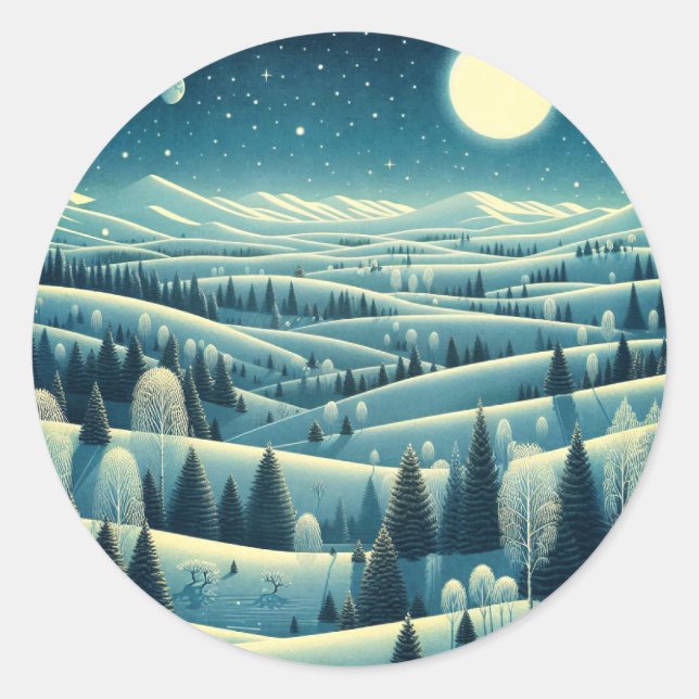 Winter-Rolling Hills Runder Aufkleber (Vorderseite)