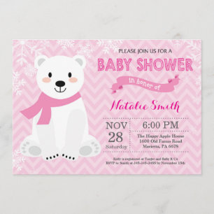 Winter-rosa Eisbär-Mädchen-Babyparty-Einladung Einladung