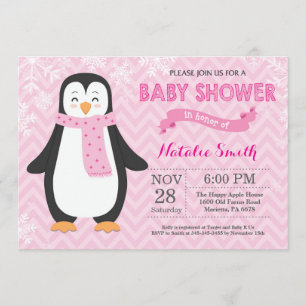 Winter-rosa Pinguin-Mädchen-Babyparty-Einladung Einladung