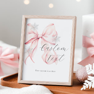 Winter Rosa Schleife Individueller Text Tischschil Poster