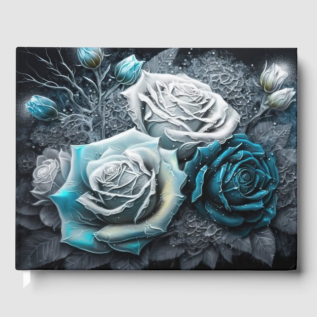 Winter-Rose mit blauer und weißer Eiszeit Gästebuch (Vorderseite)