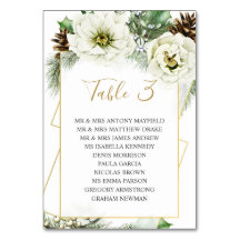 Winter Rose Pine Holly Tischnummern Card