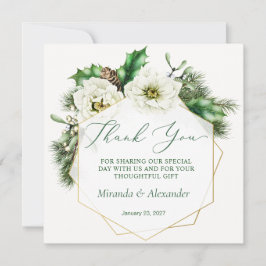 Winter Rose Pine Holly Wedding Dankeschön Card Dankeskarte