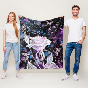 Winter Rose und Schmetterlinge Fleece Blanket