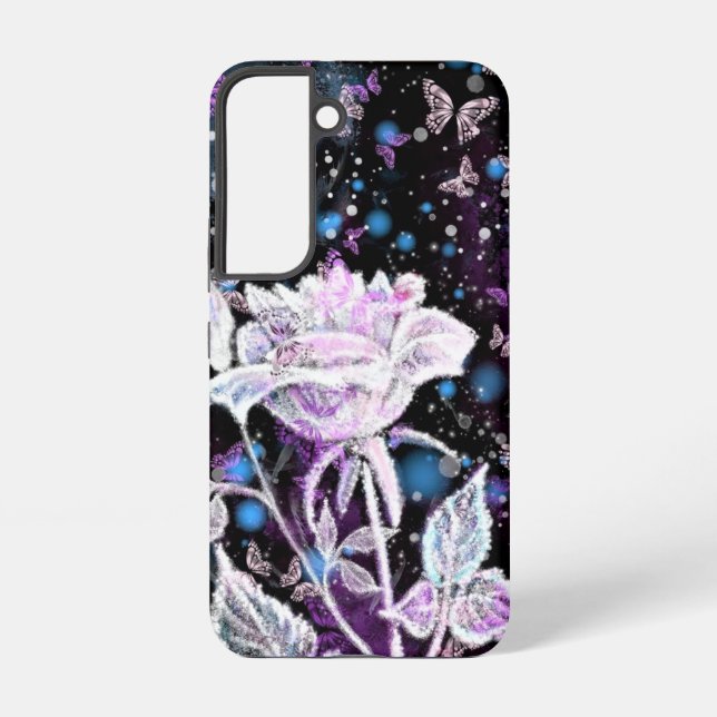 Winter Rose und Schmetterlinge Samsung Galaxy Fall Hülle (Rückseite)