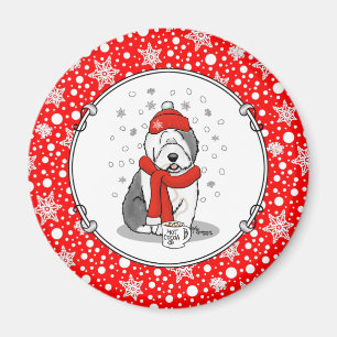 Winter (rot) Alte Englische Scheune (Grau 1) Niedl Magnet
