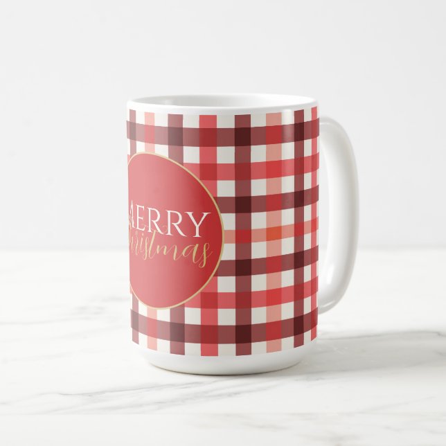 Winter-Rot Gingham Karo Karomuster Kaffeetasse (VorderseiteRechts)