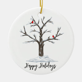 Winter Rote Kardinäle auf Schneebaum Keramik Ornament