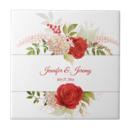 Winter Rote Rosen & Grüne Hochzeit Keepake | Fliese