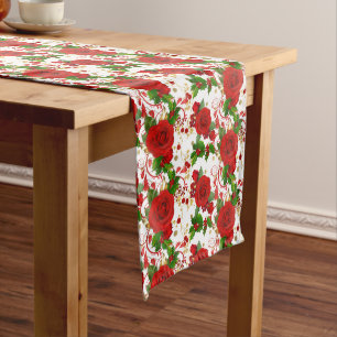 Winter-Rote Rosen und Holly-Muster Mittelgroßer Tischläufer