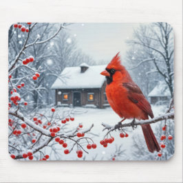Winter Roter Kardinal auf der Zweigstelle Berry Mousepad