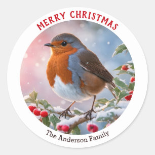 Winter-Rotkehlchen-Festliche Weihnachten Runder Aufkleber