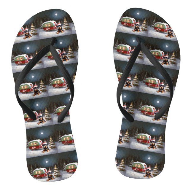Winter Rottweiler Caravan Weihnachtsabenteuer Flip Flops (Fußbett)