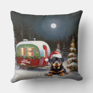 Winter Rottweiler Caravan Weihnachtsabenteuer Kissen