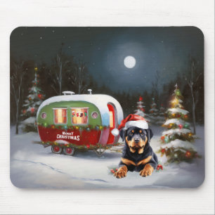 Winter Rottweiler Caravan Weihnachtsabenteuer Mousepad