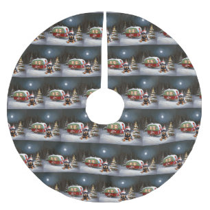 Winter Rottweiler Caravan Weihnachtsabenteuer Polyester Weihnachtsbaumdecke
