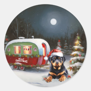 Winter-Rottweiler-Karawanen-Weihnachtsabenteuer Runder Aufkleber
