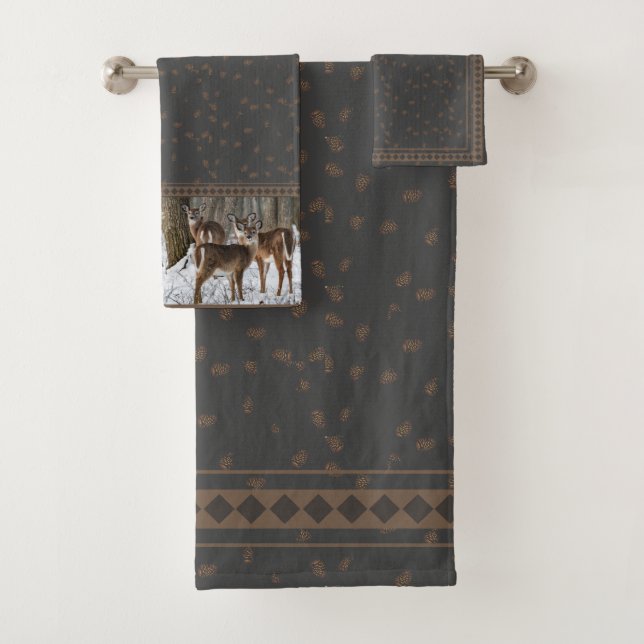 Winter-Rotwild-u. Kiefern-Kegel Badhandtuch Set (Insitu)
