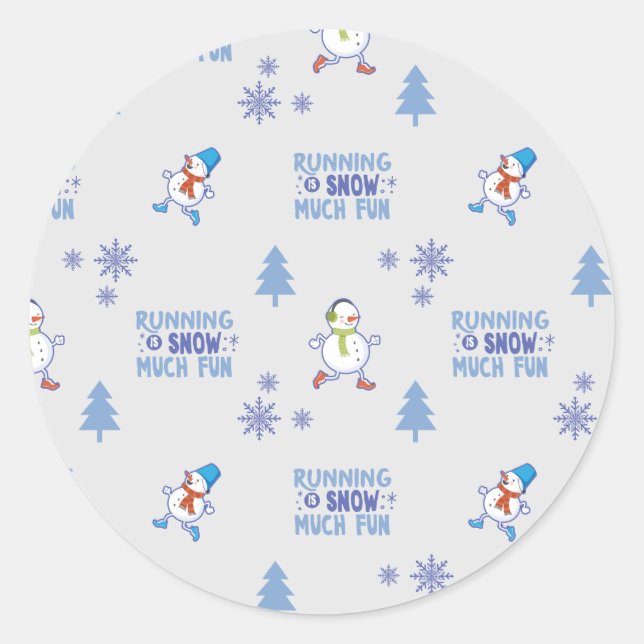 Winter Running - Snowman Weihnachtsbaum Runder Aufkleber (Vorderseite)