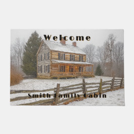 Winter Rustic Country Log Cabin Snow Fußmatte