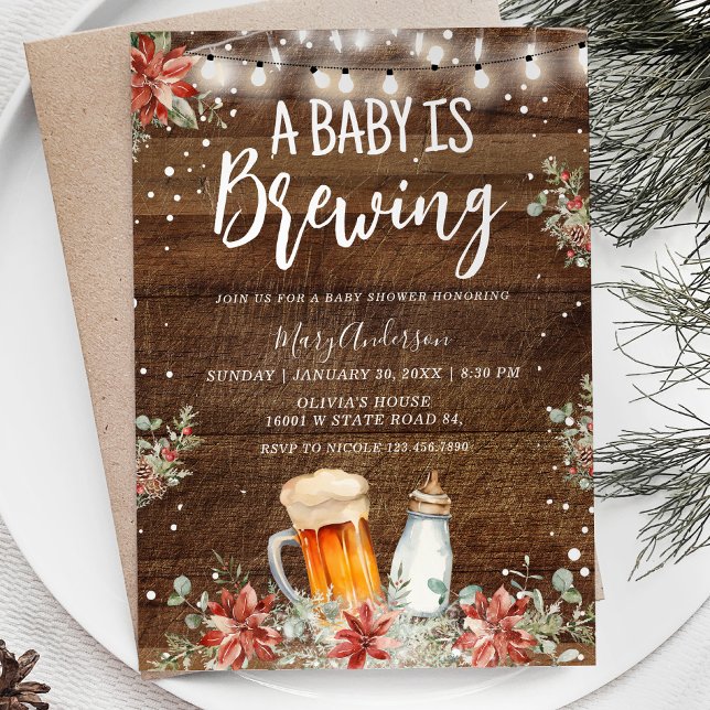 Winter Rustic Wood A Baby Brauen Baby Dusche Einladung (Von Creator hochgeladen)