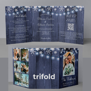 Winter rustikale Multi-Foto QR UAWG Details Hochze Dreifach Gefaltete Einladung