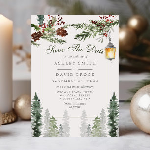Winter Rustikale Pine Trees Lantern Save the Date