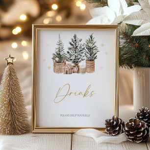 Winter Rustikale Weihnachtsbaumen Getränke Poster