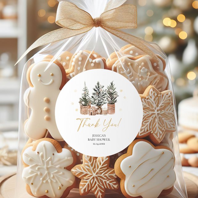 Winter Rustikale Weihnachtsbaumen Kinderdusche Runder Aufkleber (Von Creator hochgeladen)