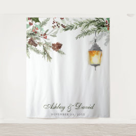 Winter Rustikales Pine Trees Lantern Hochzeitssemb Wandteppich