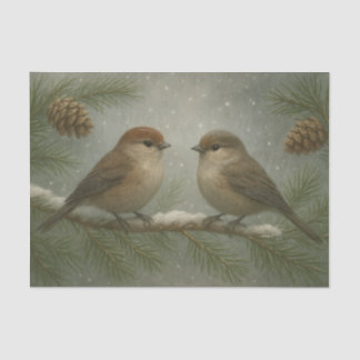 Winter-Sangvögel auf einem schneebedeckten Ast Seidenpapier