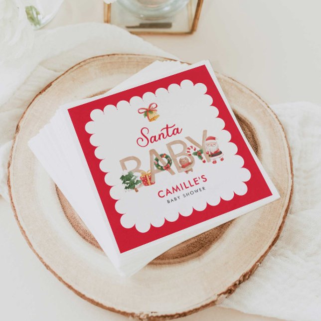 Winter Santa Baby Dusche Einladung Serviette (Christmas Santa Baby Shower Personalized Napkins)