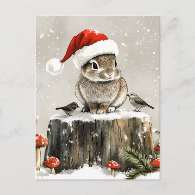 Winter Santa Bunny Wonderland Ankündigungspostkarte (Vorderseite)